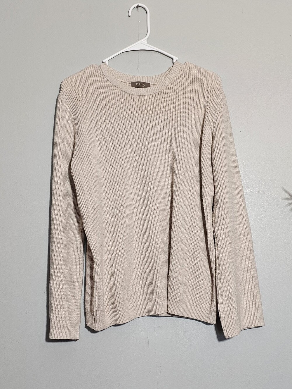 Mila Milano Cream Waffle Knit Crewneck Sweater – Size Large